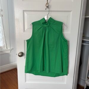 The Tiny Tassel Green Mock Neck Sleeveless bow Back Poplin Blouse Women’s XL